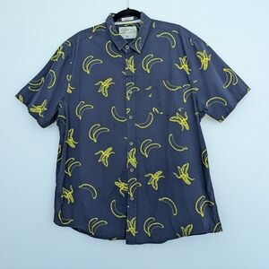 Kahuna Bay Banana Allover Print Men's Short Sleeve Button Up Shirt Sz XXL Blue